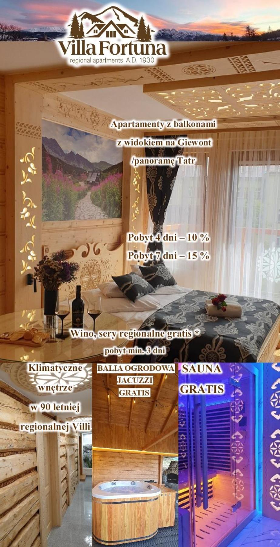 Villa Fortuna - Regionalne Apartamenty & Spa - Sauna, Grill, Jacuzzi Z Widokiem Na Tatry Zakopane Dış mekan fotoğraf